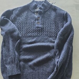 Men's Navy Turtleneck Sweater with Button Detail